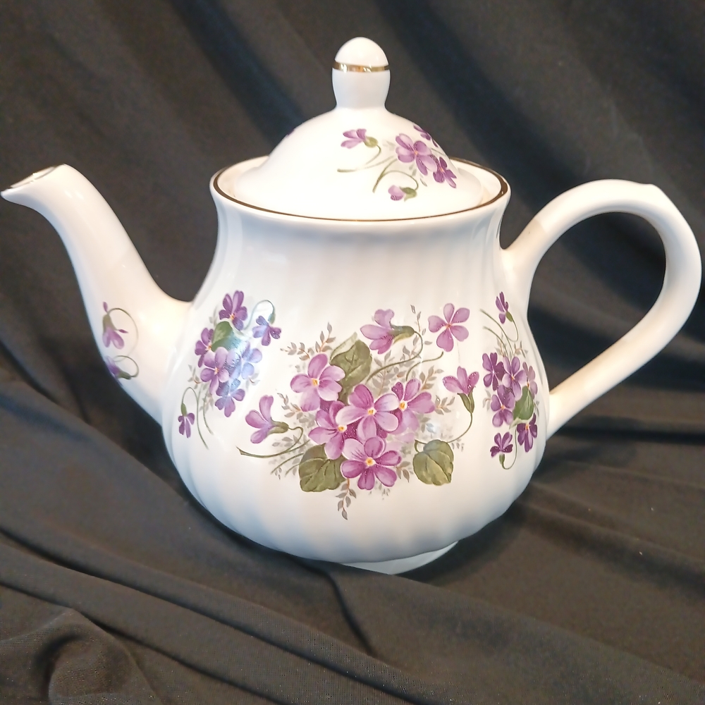 Arthur Wood & Son Bone China Flower Tea Pot #6587 Teapot with Purple Flowers